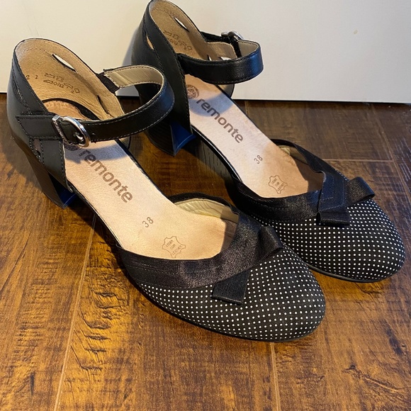 Remonte Black Polka Dot Mary Jane Heels Shoes - Picture 4 of 10